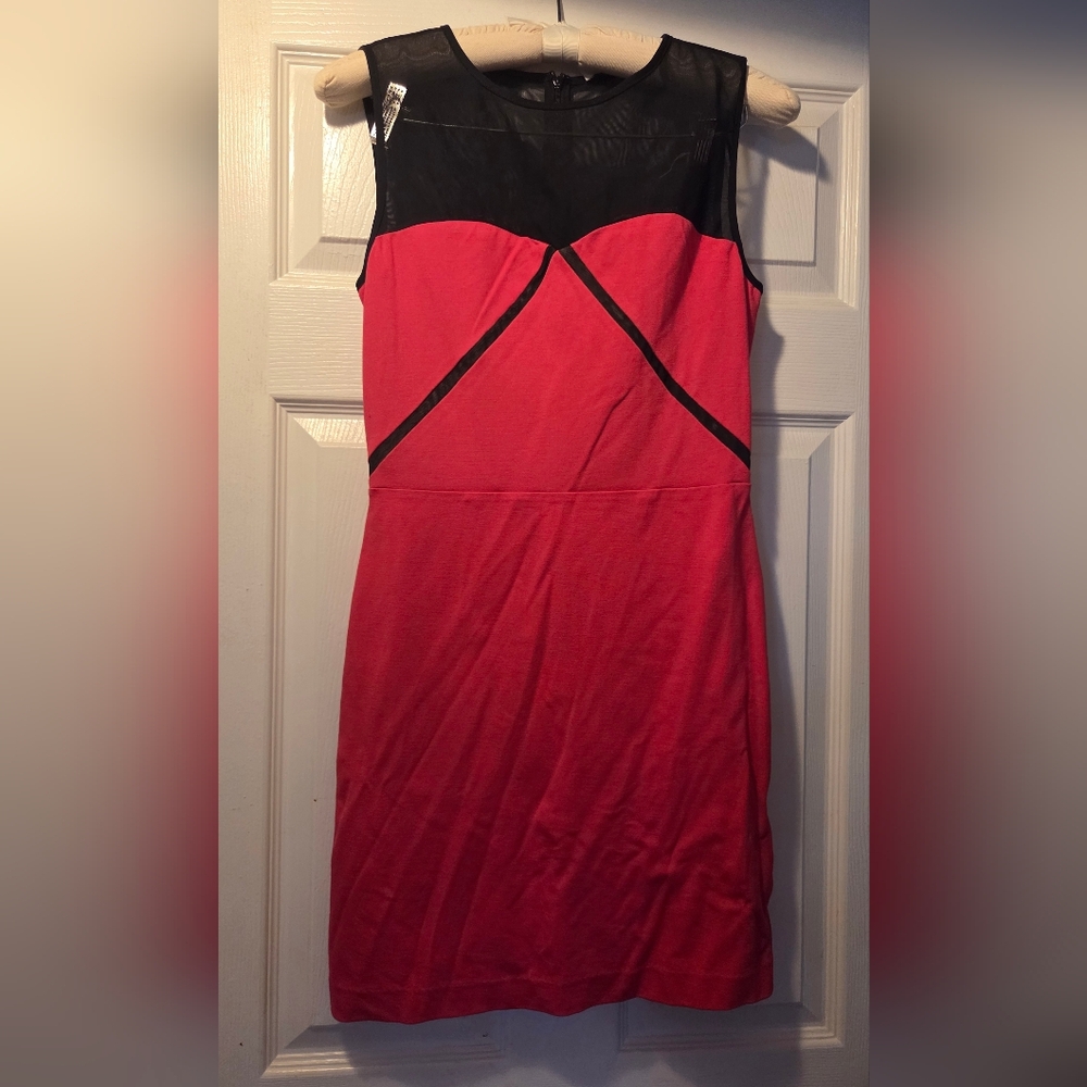 Elegant Pink and Black Dress Black Netting Back Up Zip midi 6